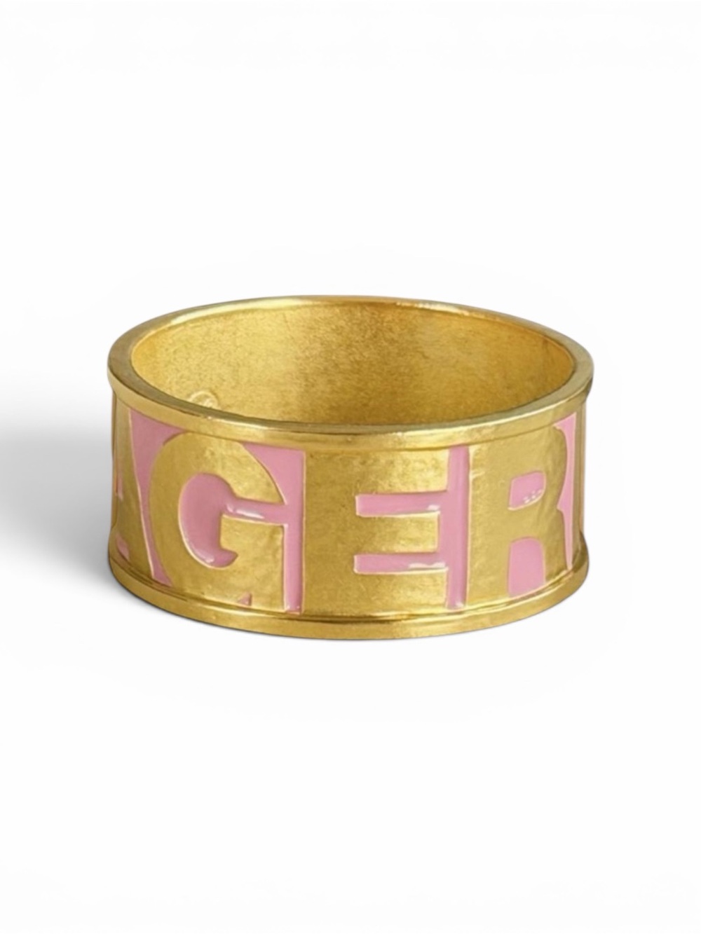 Karl Lagerfeld 80s Vintage Pink Enamel Gold Logo Letters Bangle Bracelet 8” - Picture 17 of 17